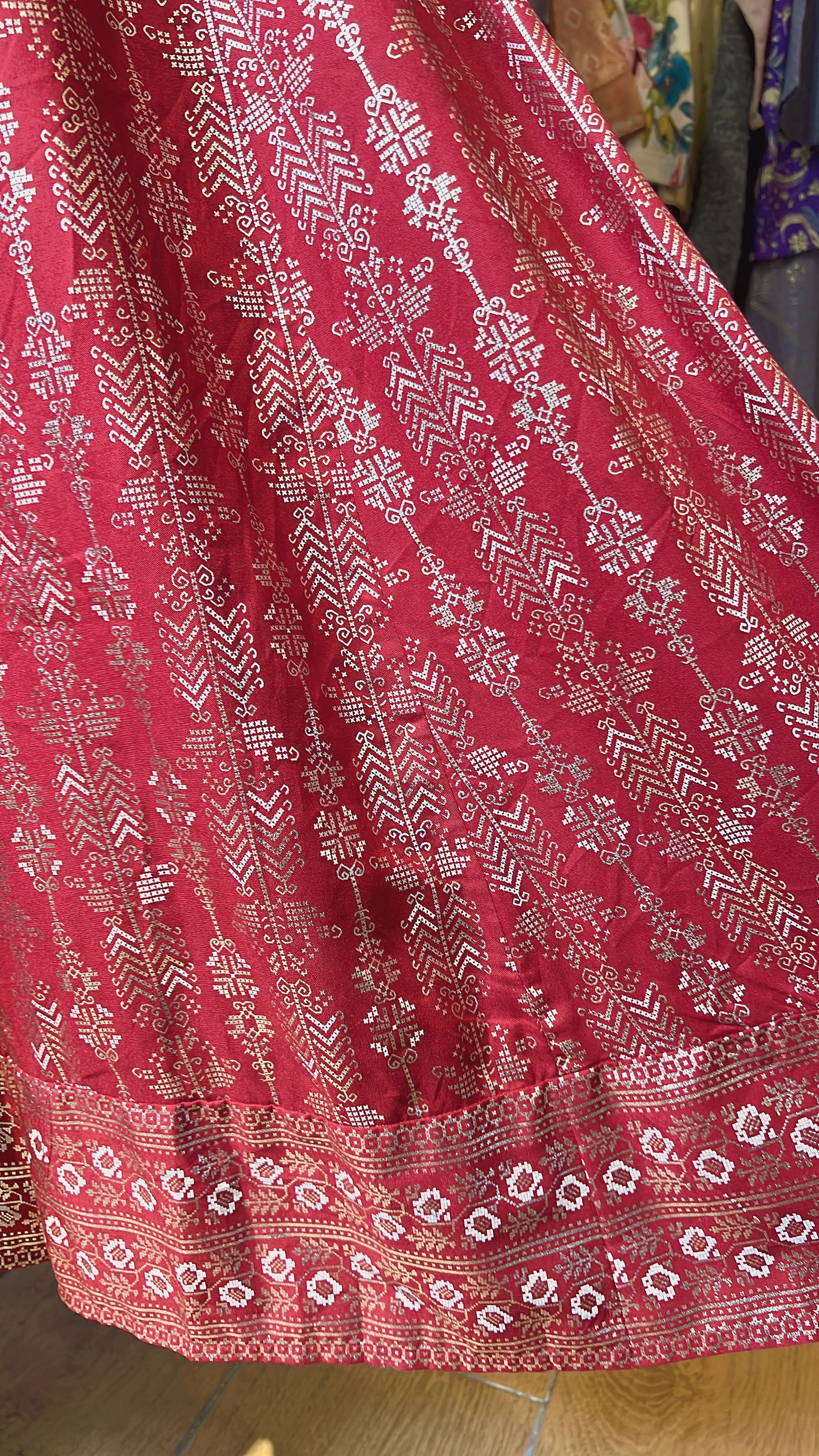 Ruby Red Square Neck Gold Print OP #1002