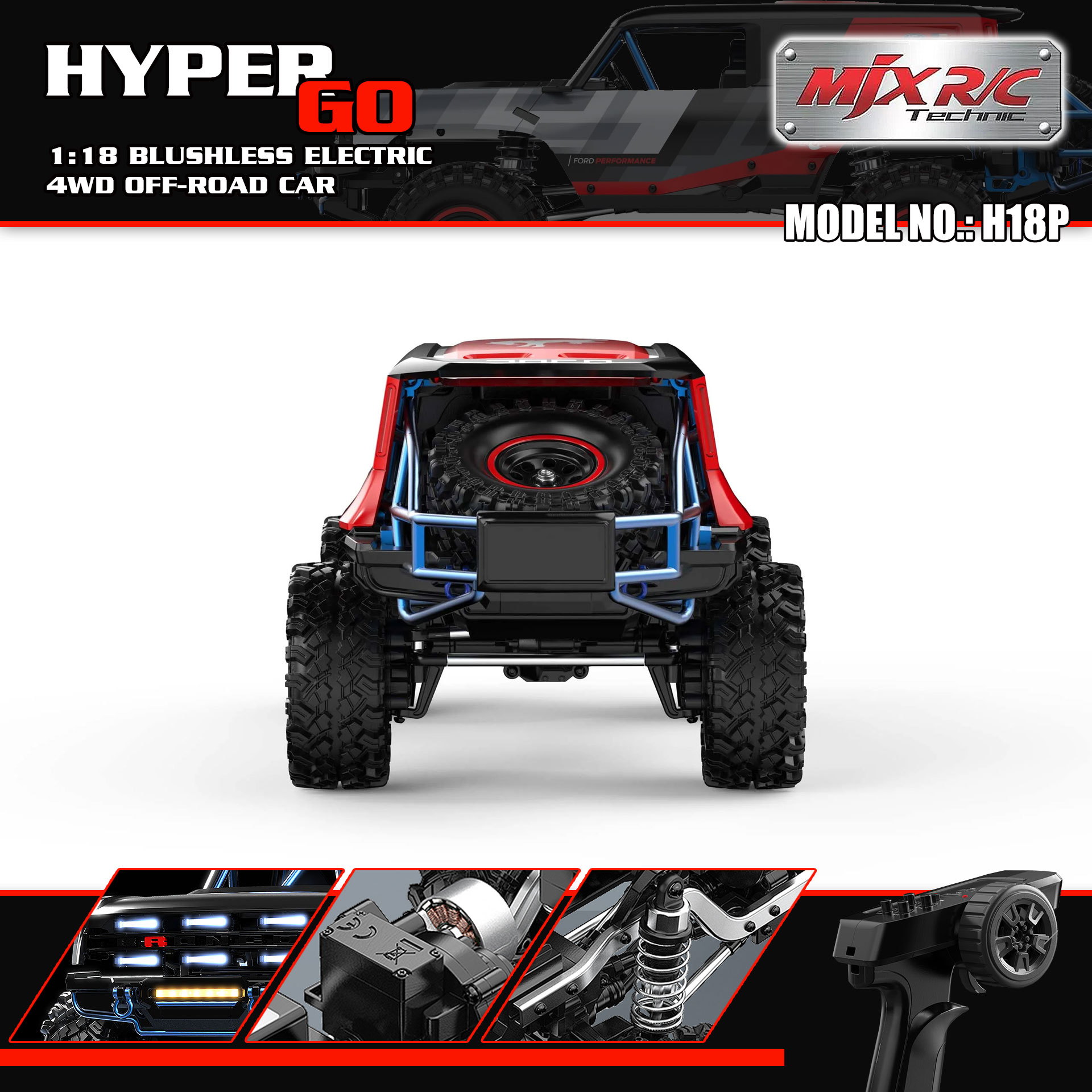 全新 美嘉欣 MJX R/C 1:18 H18P BAJA1000 Ford Bronco R 無刷攀爬車 | 福特授權車殼 | 無刷攀爬車 | 1606 4200KV 無刷馬達 |  DIG 坦克掉頭 | 精美硬殼
