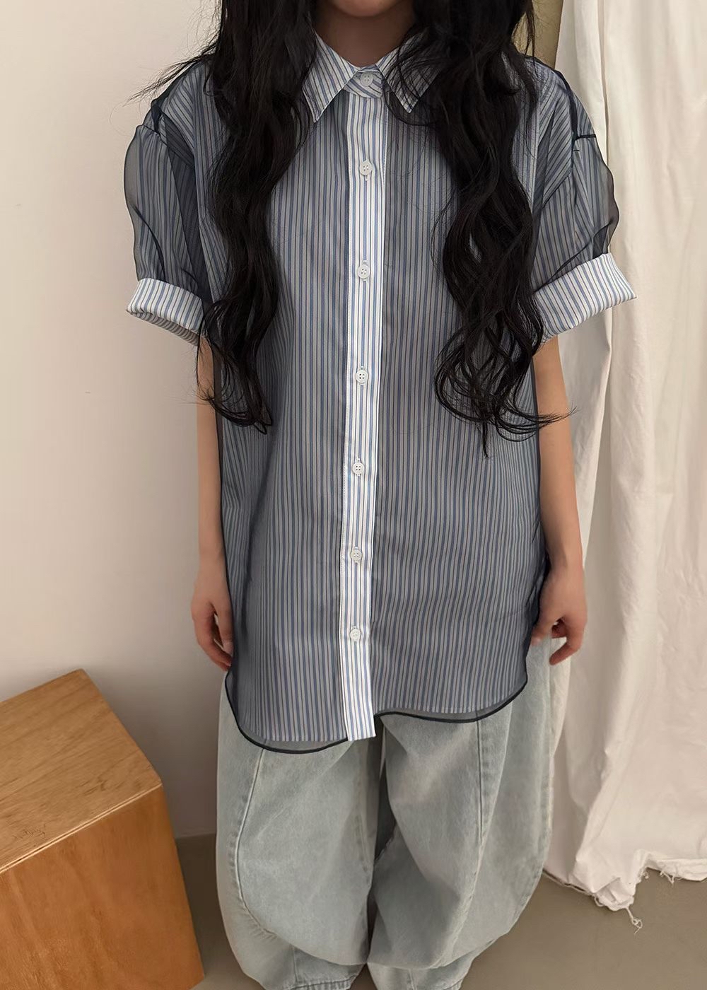 條子拼紗Top