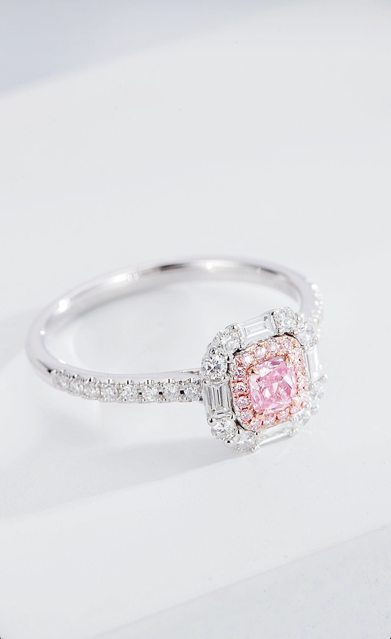 Elegant Cushion Cut Pink Diamond Ring