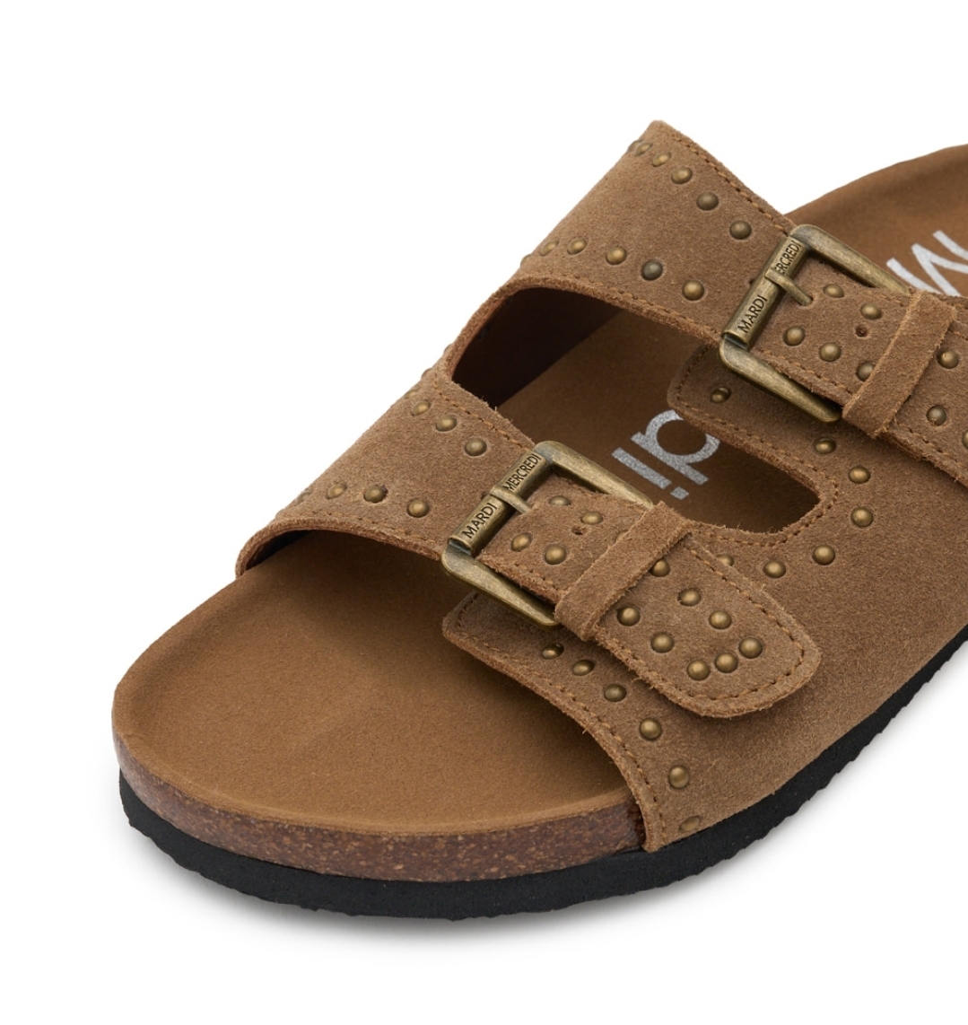 Mardi MercrediSuede Double Strap Buckle Stud Slides 🤎