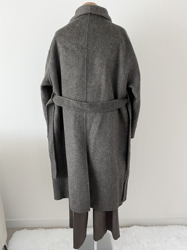 [70% Wool] Parisian Belted Wool Coat (Dark Grey)
