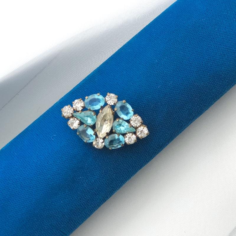 C.a. 1930s Aqua Blue Rhinestone & Diamanté Collar Brooch(MT616)