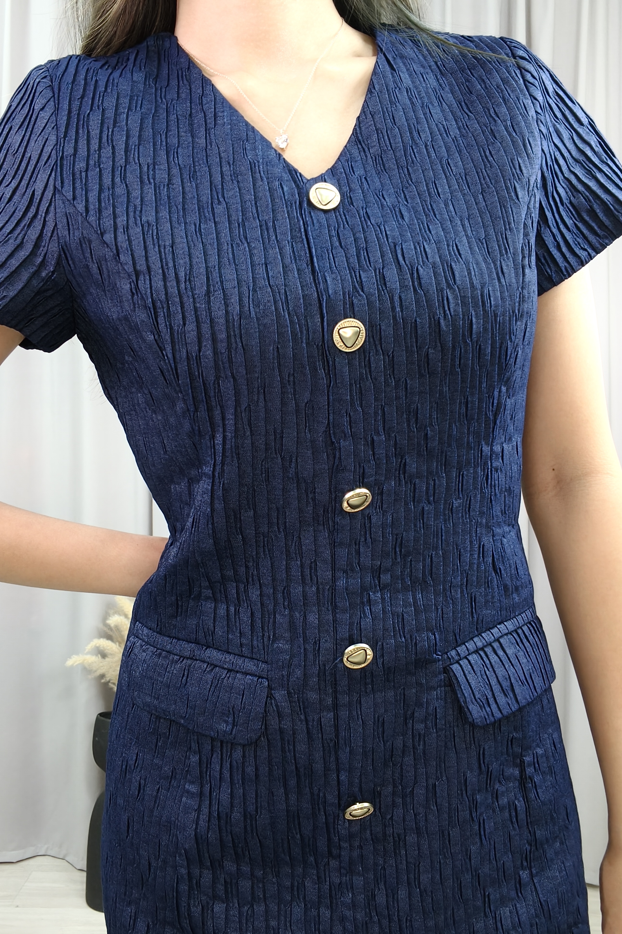 25685 Textured Button-Front Tailored Dress