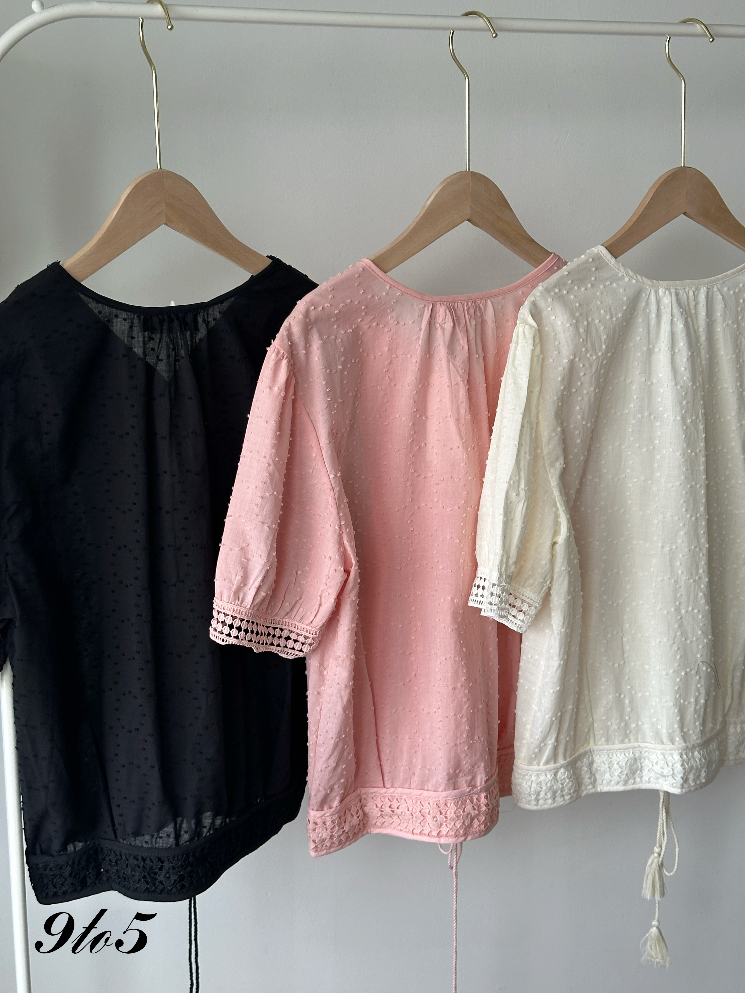 T4317 Puff Sleeve Floral Lace Top - 3 Colors 