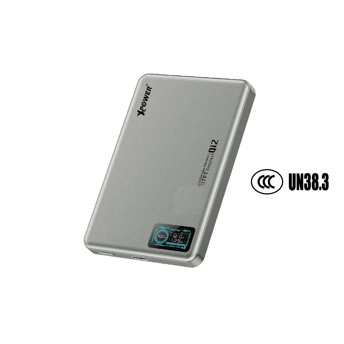 (3C認證版)(鋁合金面)XPower MagDigita5² 第2代彩屏顯示磨沙玻璃外殼 5000mAh PD3.0+QI2 磁吸移動電源