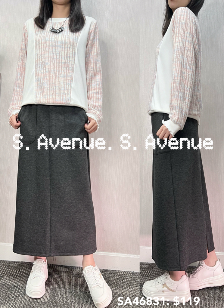 SA46831:長袖側拼布格仔top