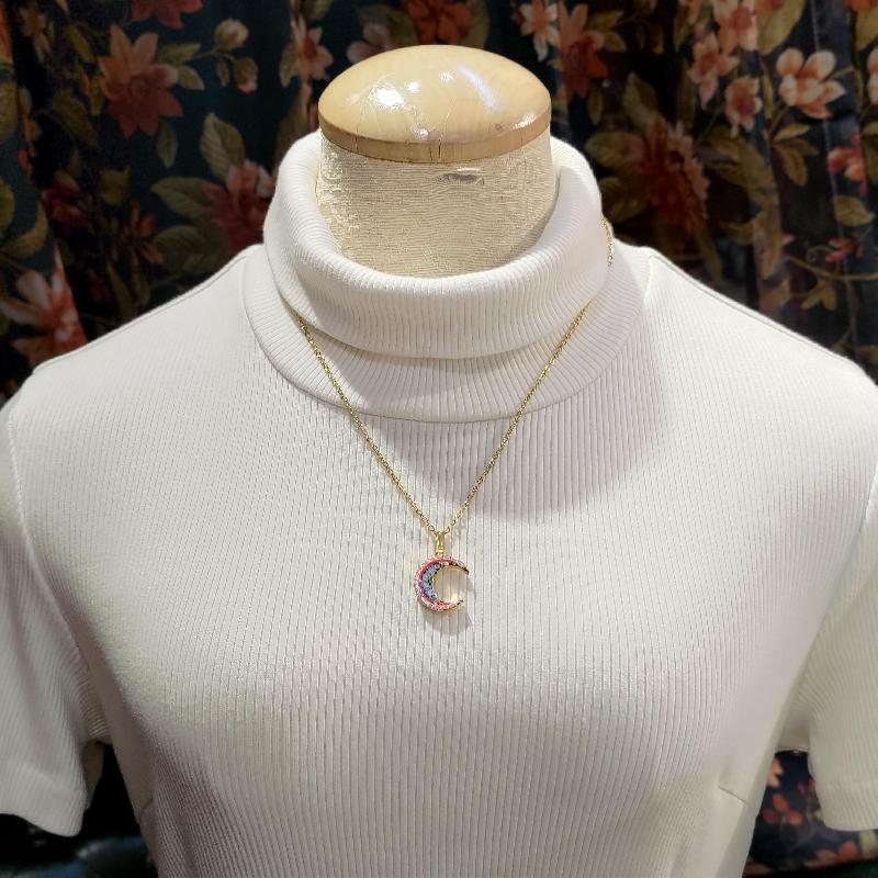Modern Italian Mosaic Romantic Floral Moon Shape Pendant Necklace(ITMA50)