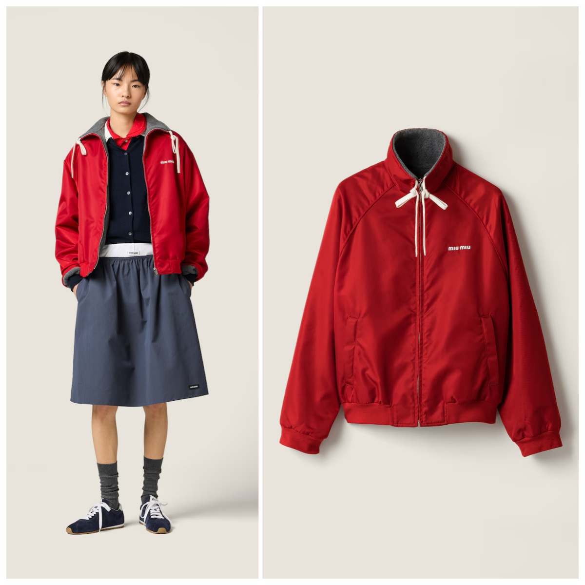 Miu Miu 兩面穿字母刺繡拉鍊外套