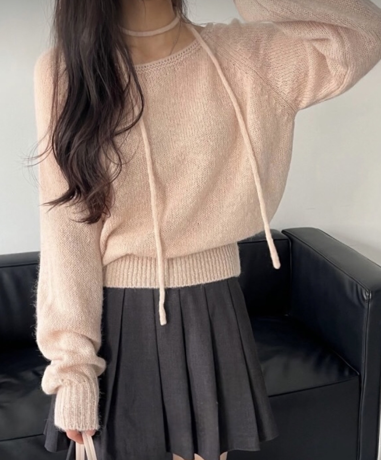 【 Goodbye Winter🩵泡泡感～船領兩穿連頸帶薄針織上衣🫧】Bubble Gum Scarf Set