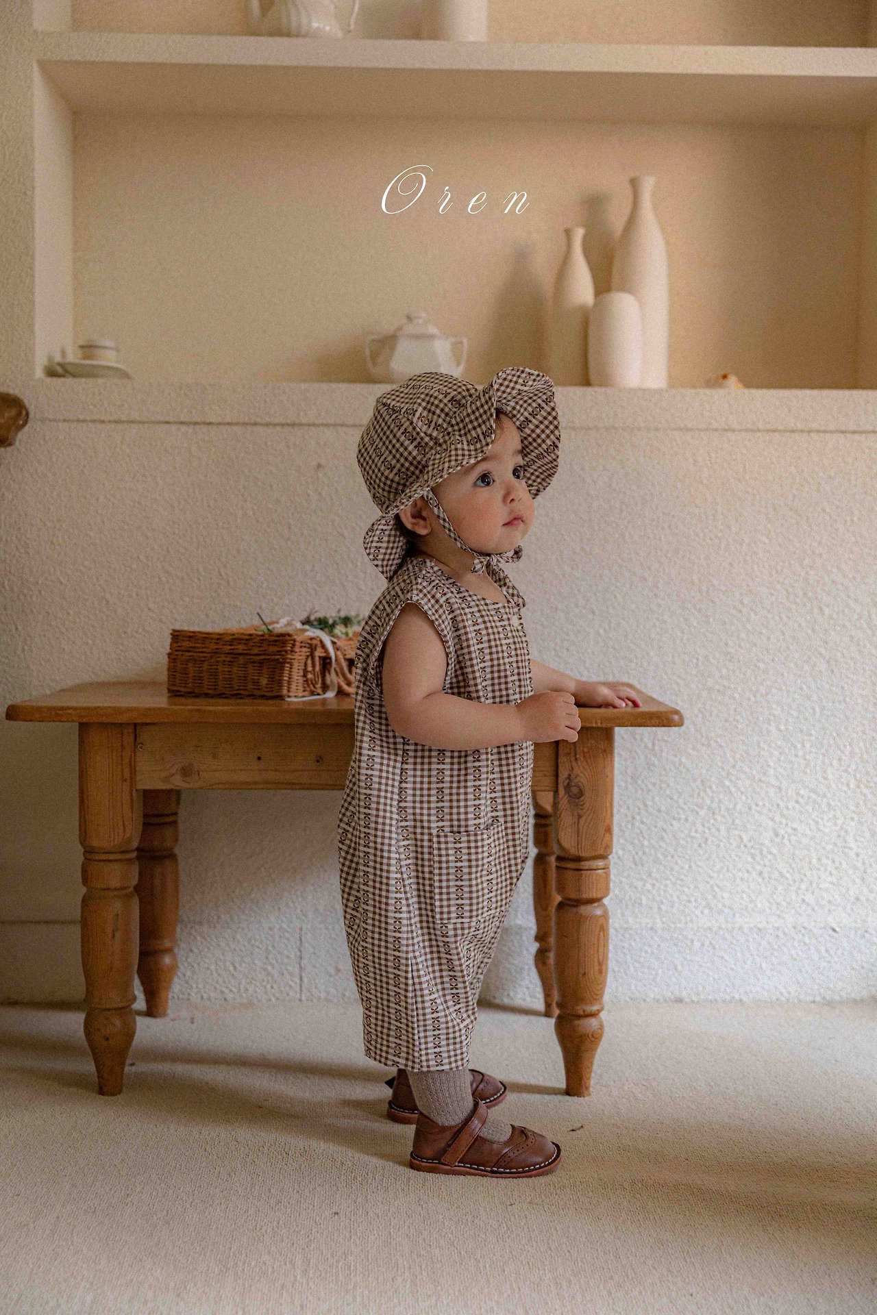 ☀️預訂 韓國直送☀️🇰🇷Oren Camille 棕色提花背心連身服/漁夫帽