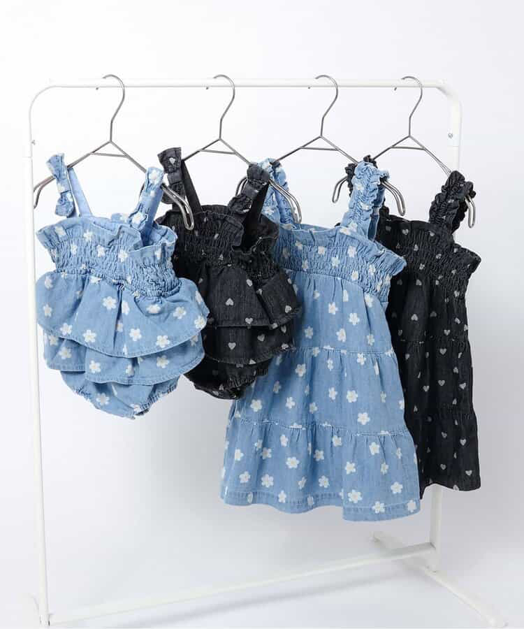 🇯🇵預訂 日本直送🇯🇵Apres les cours兩色花花愛心滿印褶皺吊帶牛仔包屁裙