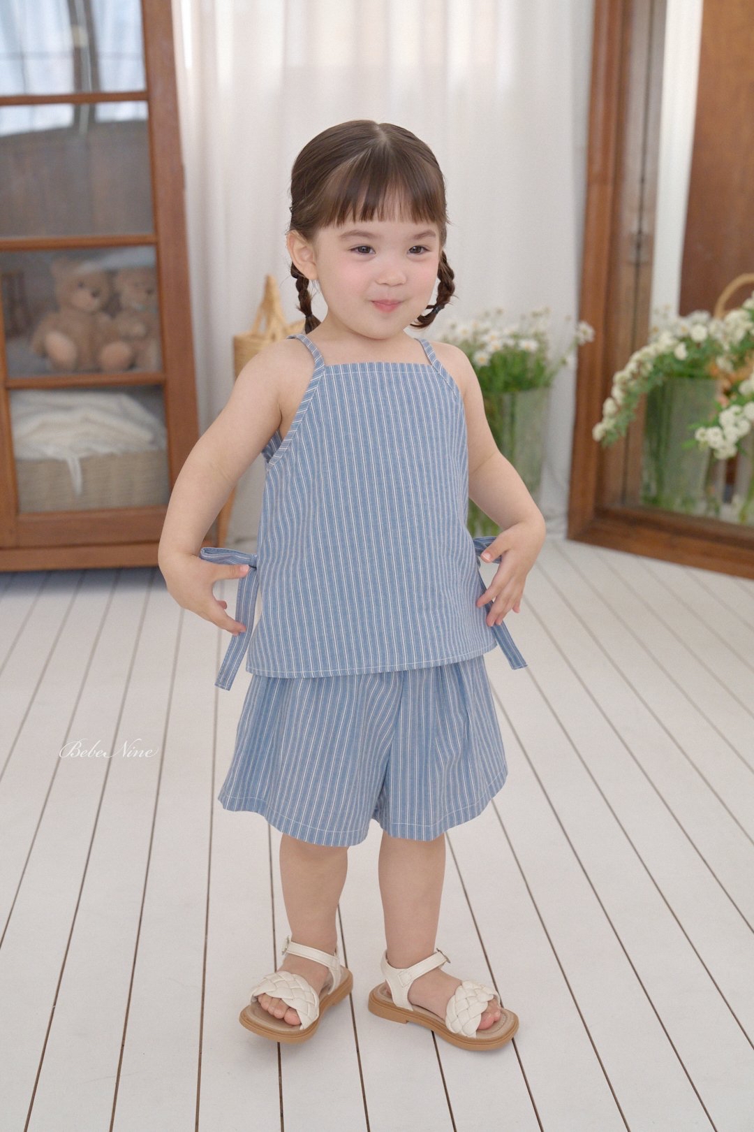 ☀️預訂 韓國直送☀️🇰🇷Bebenine兩色緞帶條紋純棉吊帶上下套裝