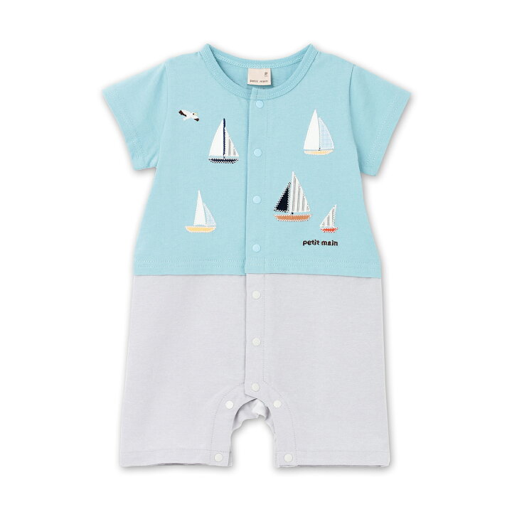 🇯🇵預訂 日本直送🇯🇵Petit Main兩色車車帆船刺繡貼花短袖連身服