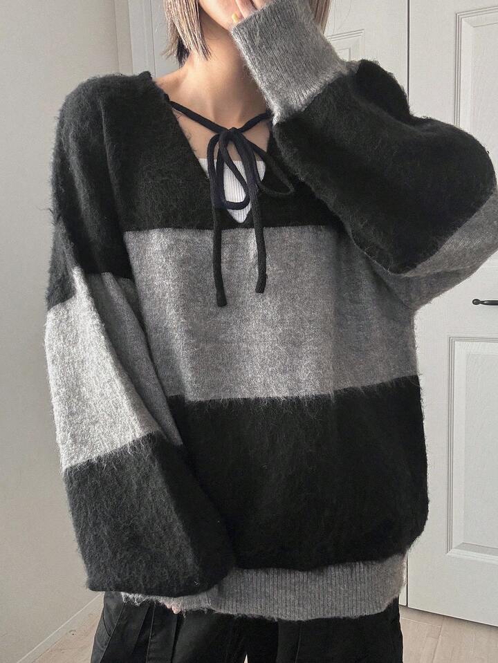 撞色綁帶針織毛衣(前後兩著款）