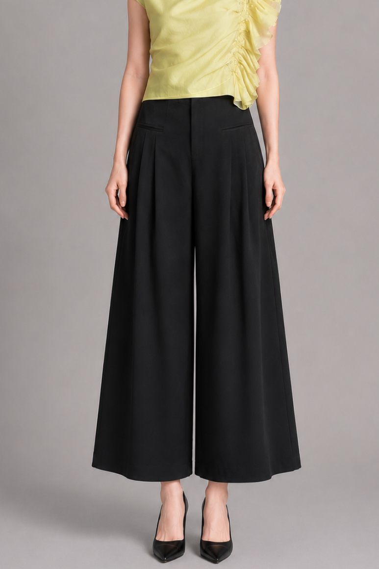 210603-1 High-Waisted Pleated Wide-Leg Pants