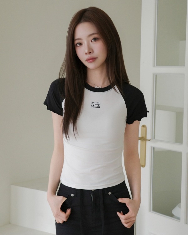 MuahMuah FRILL CONTTON MODAL HALF T-SHIRT