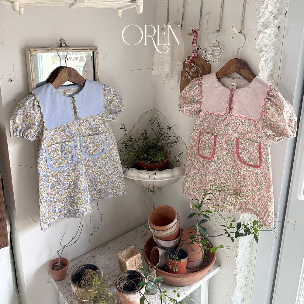 ☀️預訂 韓國直送☀️🇰🇷Oren Karina兩色花卉口袋扇形領短袖連身裙