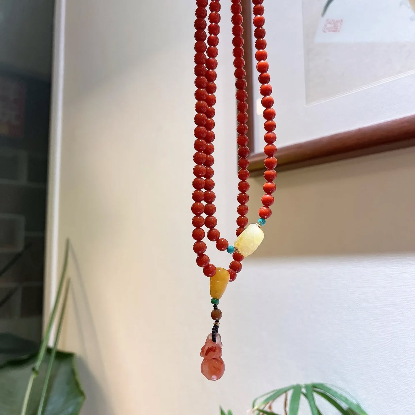 精品 ！ 天然南紅108顆多圈手鍊/項鍊