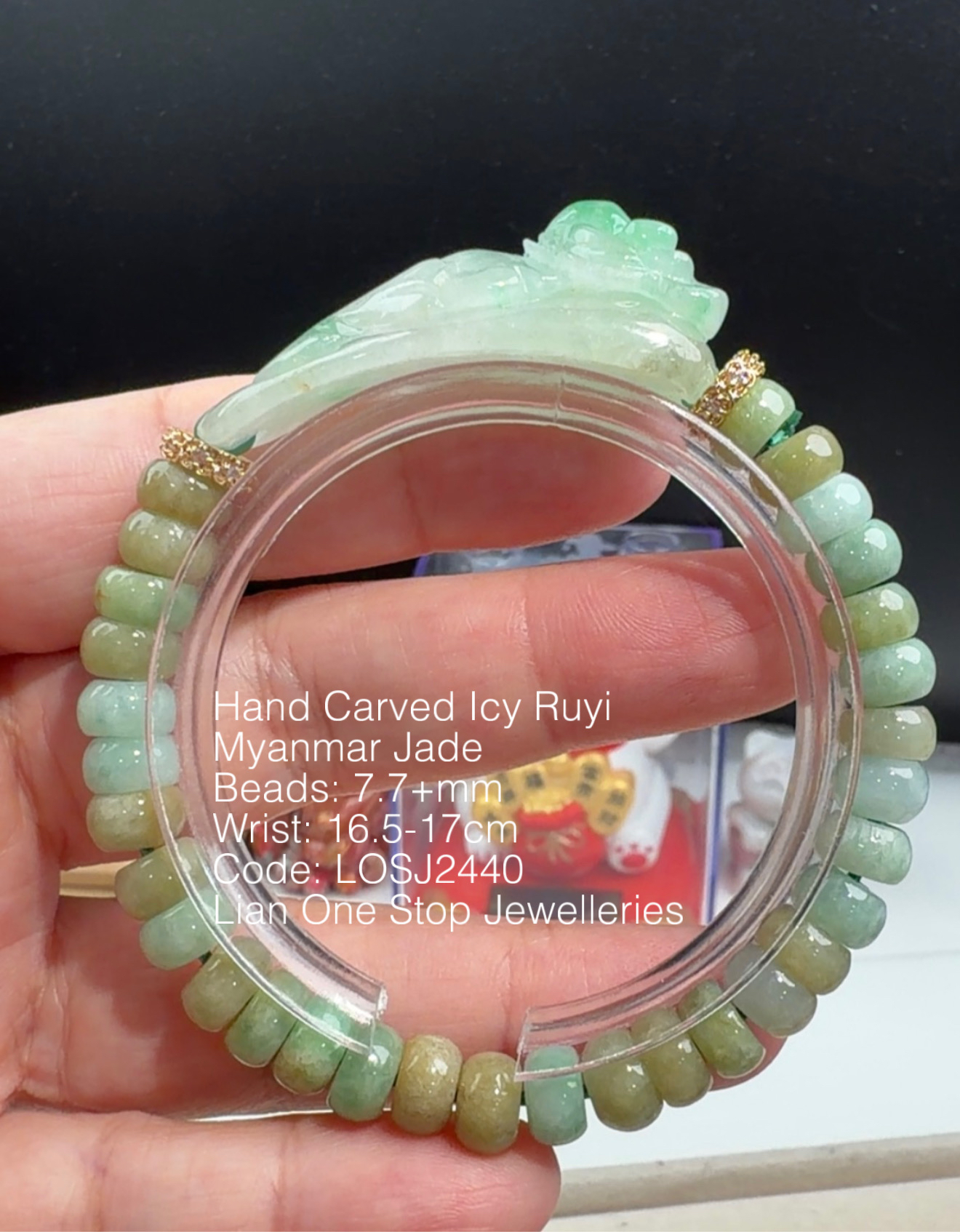 Code: LOSJ2440 Hand Carved Icy Ruyi Myanmar Jade  7.7+mm