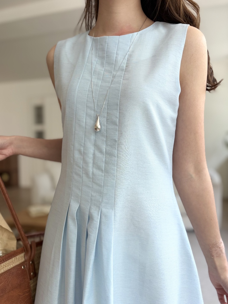 Linen Pintuck Dress (Blue)