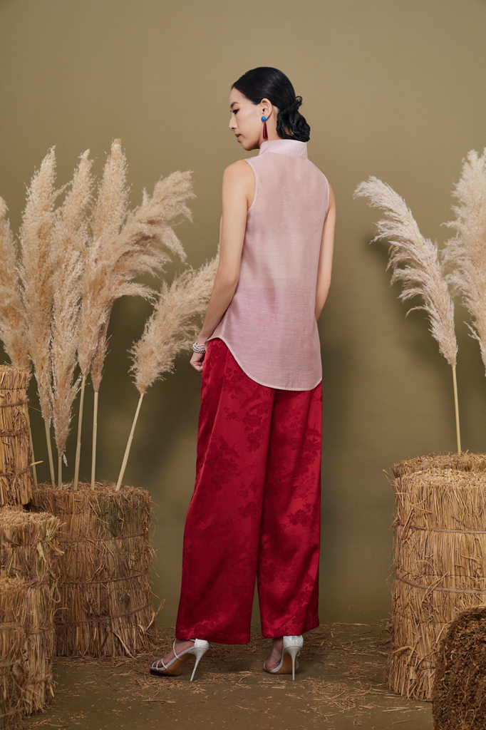 CP1677 Floral Jacquard Wide-Leg Pants