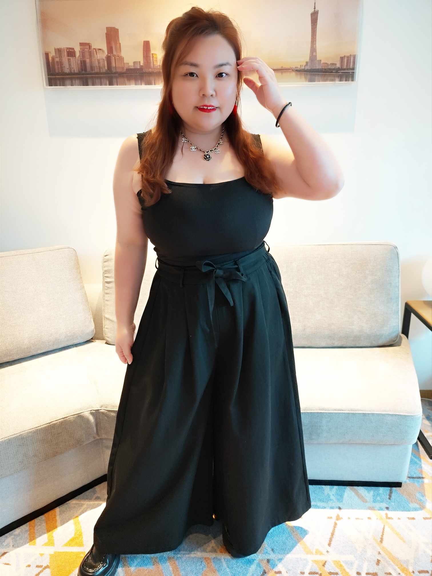 YCE01 1658 绑带腰封阔腿裤