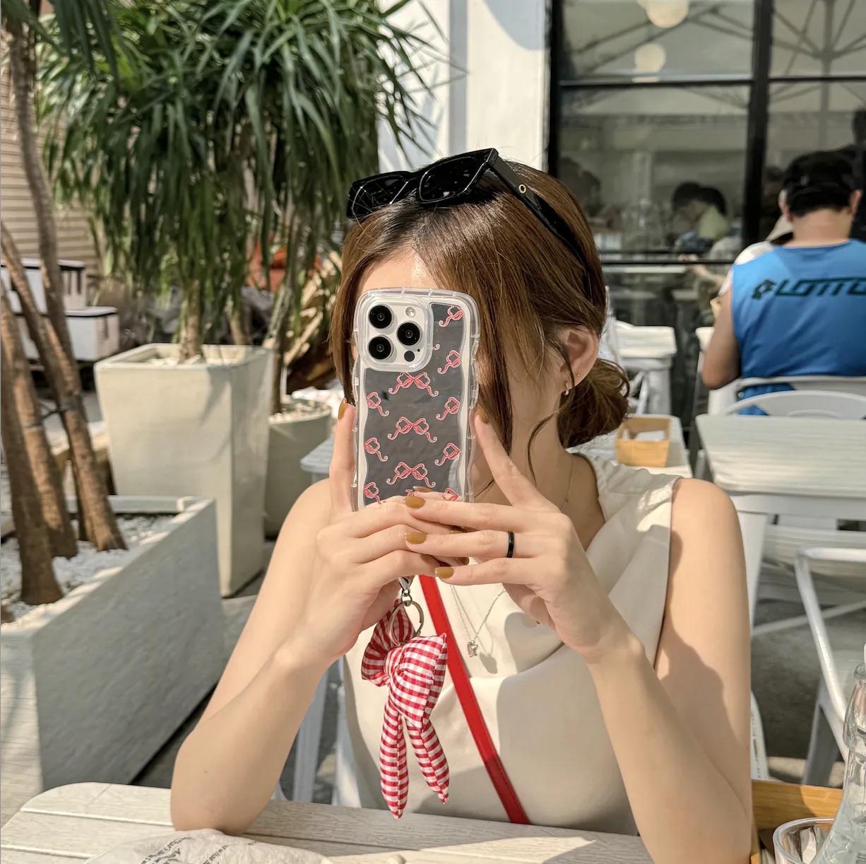 Phone Charm Set｜布款大蝴蝶結掛飾*紅白格子*