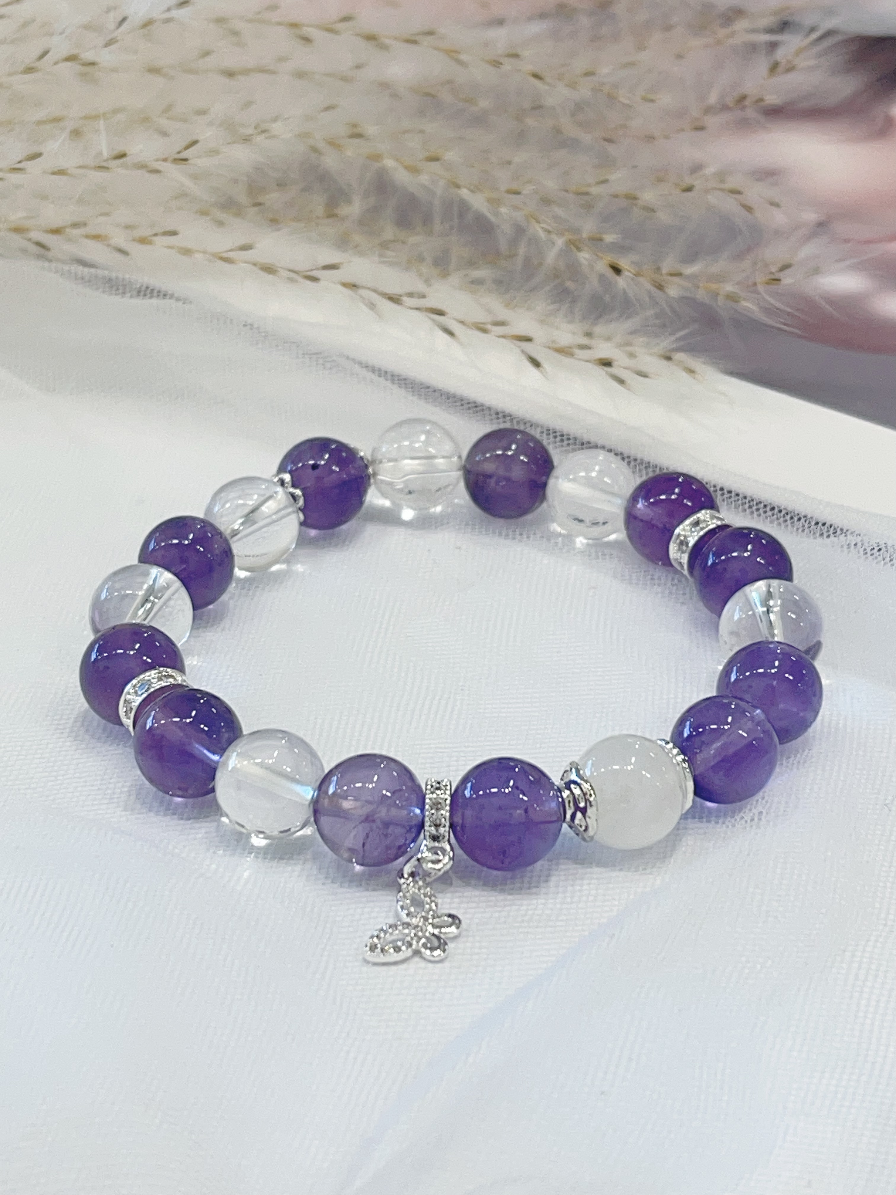 💜 紫水晶 × 白水晶  Amethyst & Clear Quartz｜10mm 