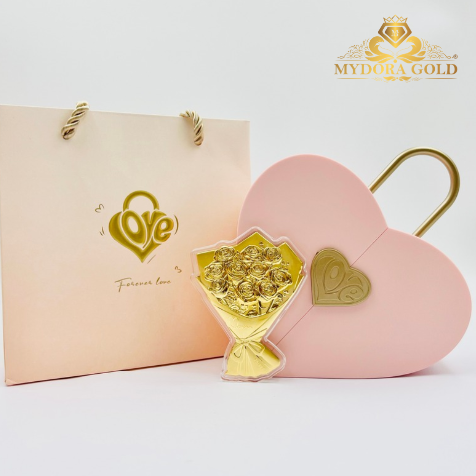 MYDORA Rose Bouquet + Love Box Set l EMAS 999/24K Gold Wafer NOTE