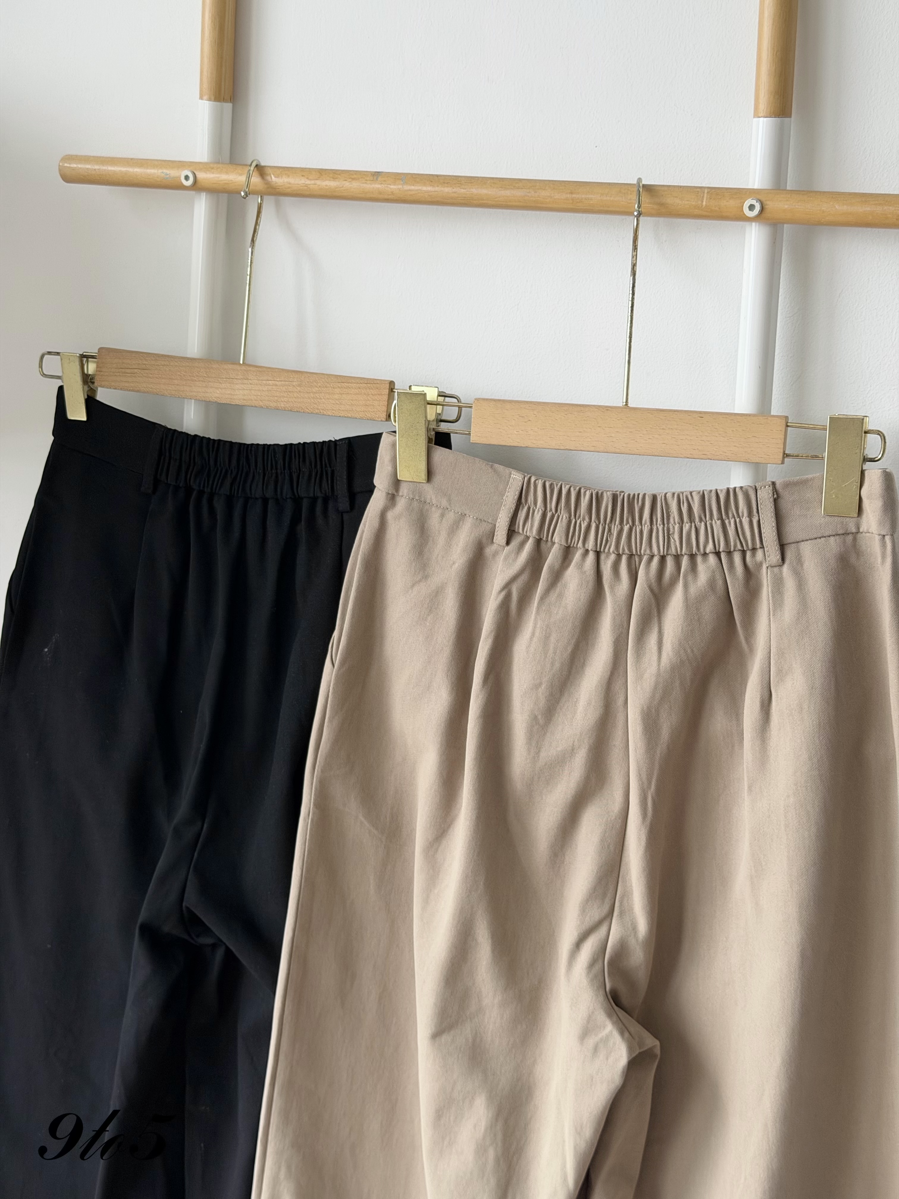 S2046 Wide Leg Long Pants - Black & Khaki