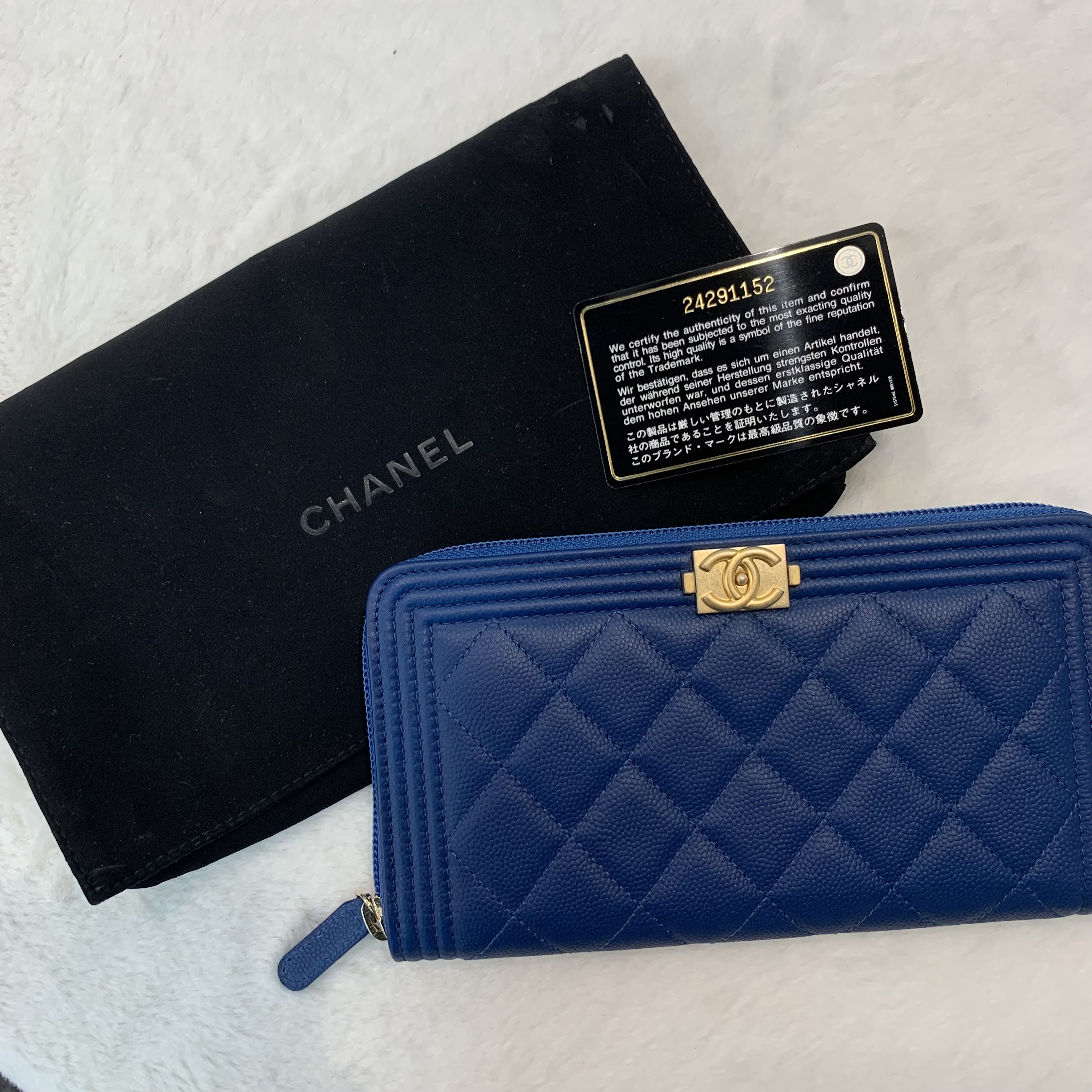 Chanel boy長銀包藍荔枝紋牛皮超罕有💙🩵