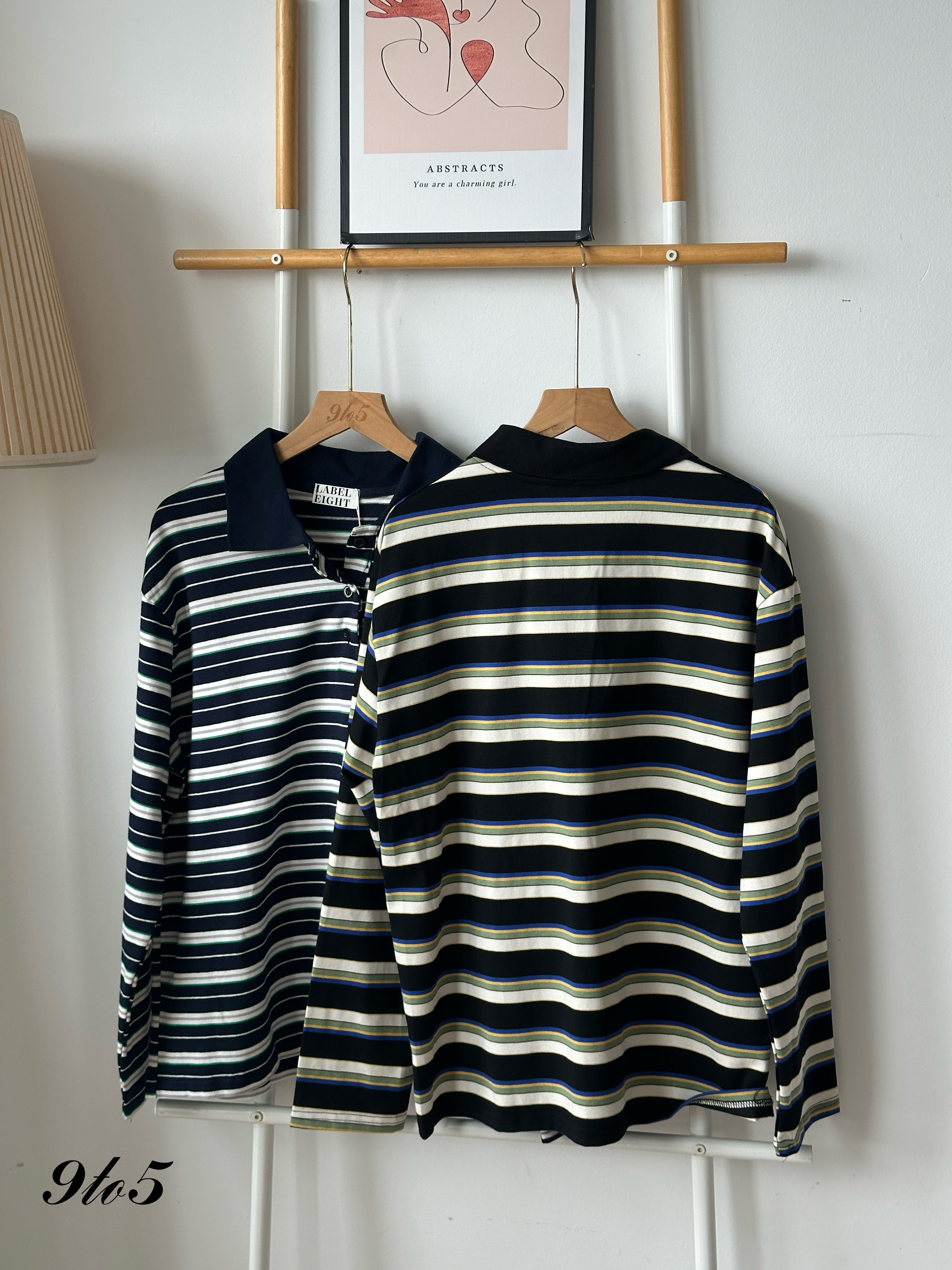 T4066 Stripe Oversize Polo Tee - Black & Blue