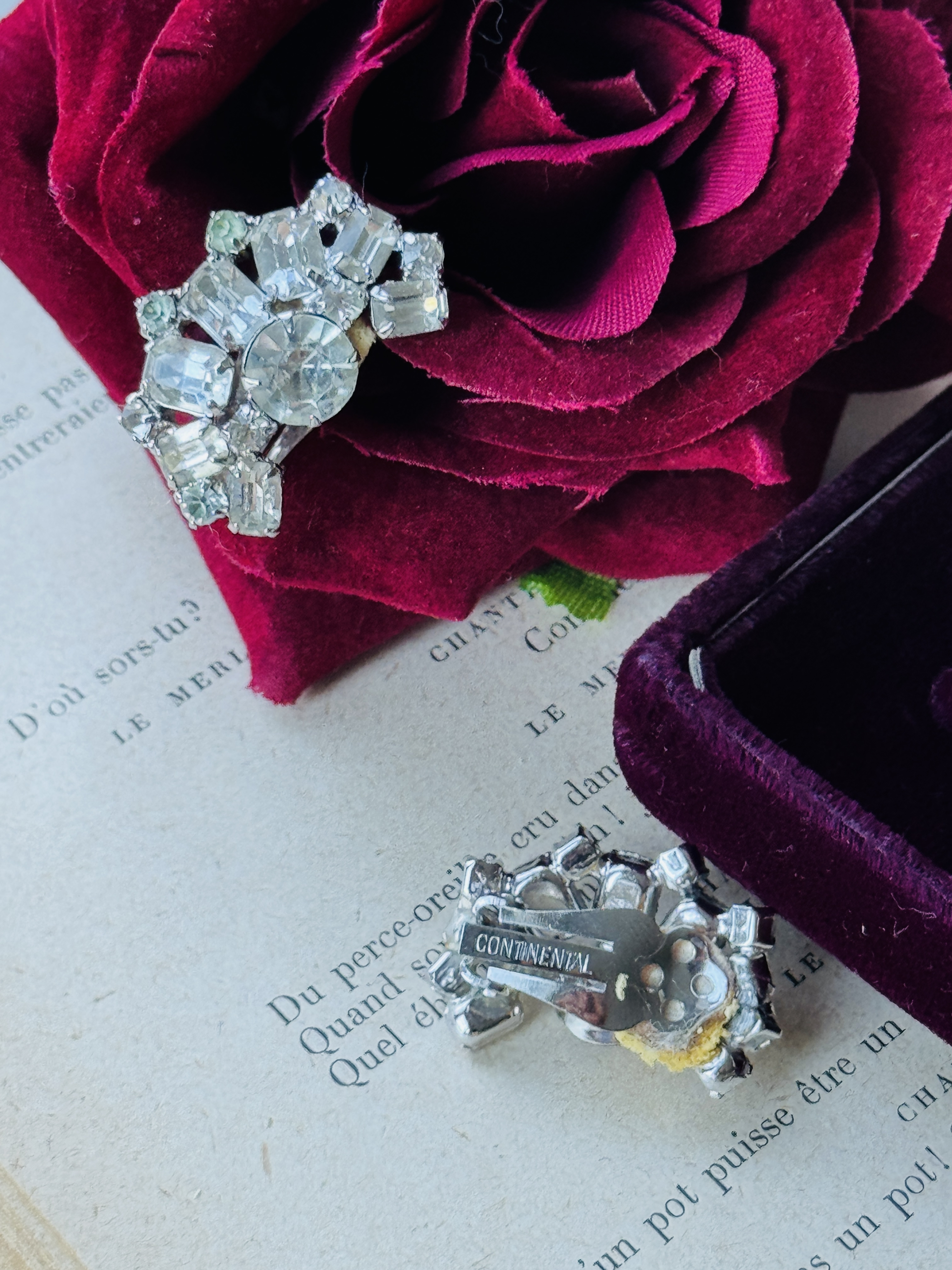 C.a. 1950s Continental Diamanté Bracelet and Clip Earrings Set in a Jewelry Box(MT2642)