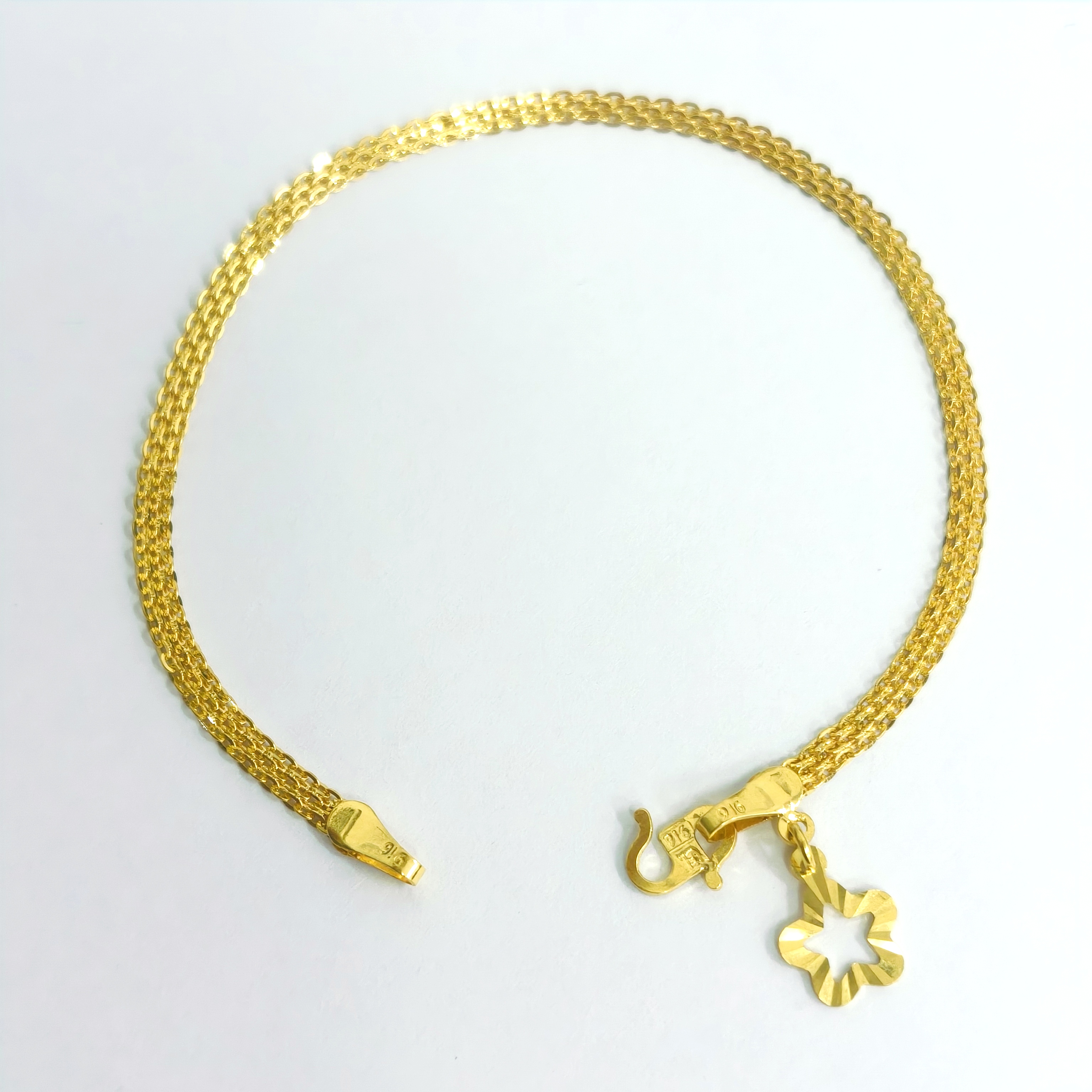 916 GOLD MILAN 3 LINE BRACELET 916 金 米兰3行手链