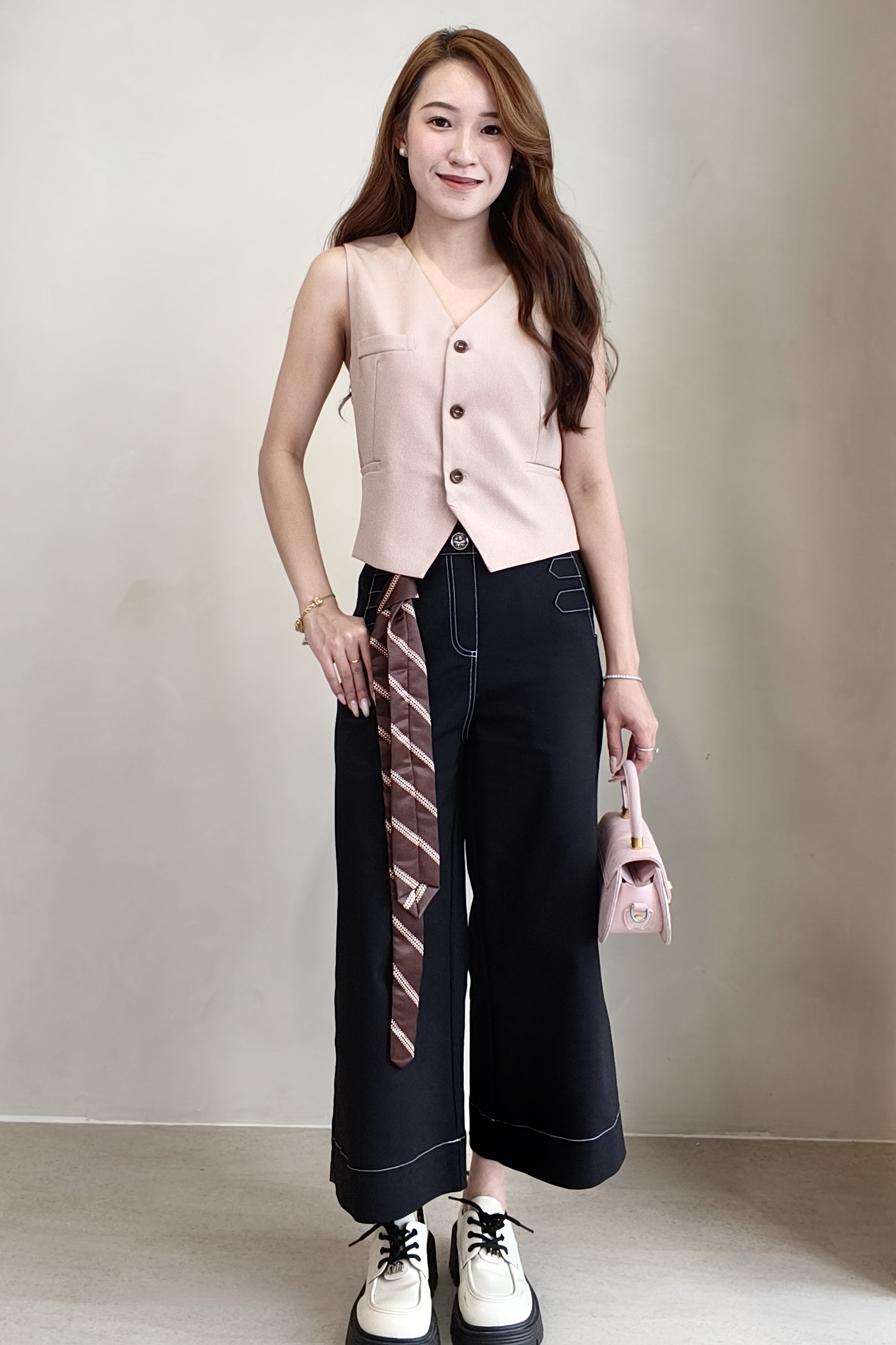 2133-1 Nova Contrast Stitch Wide Leg Denim Pants