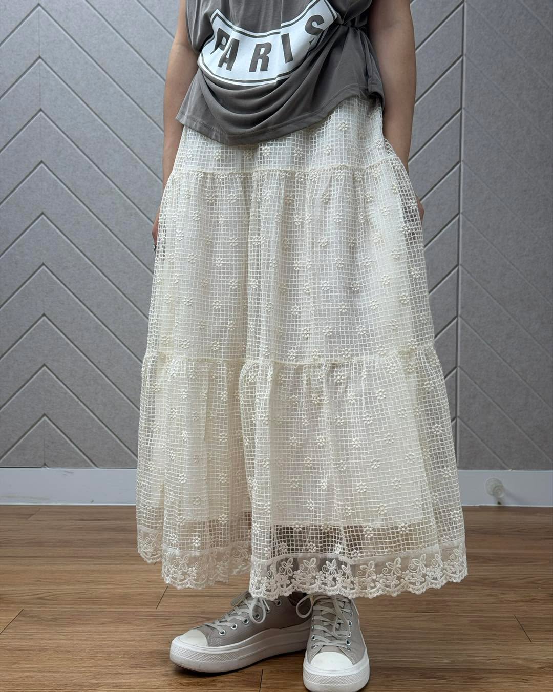 通花網紗半腰裙