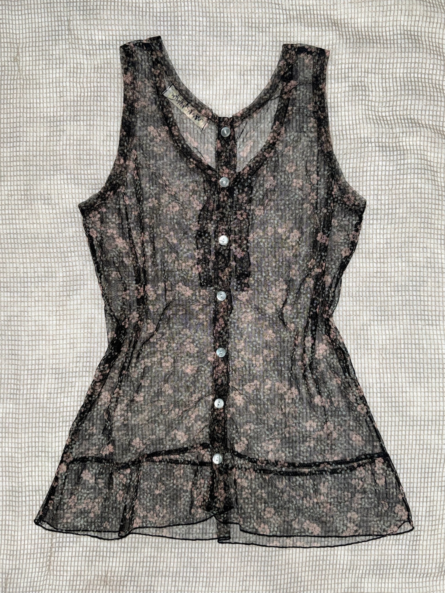 Dainty Rose Print Mesh Sleeveless Blouse