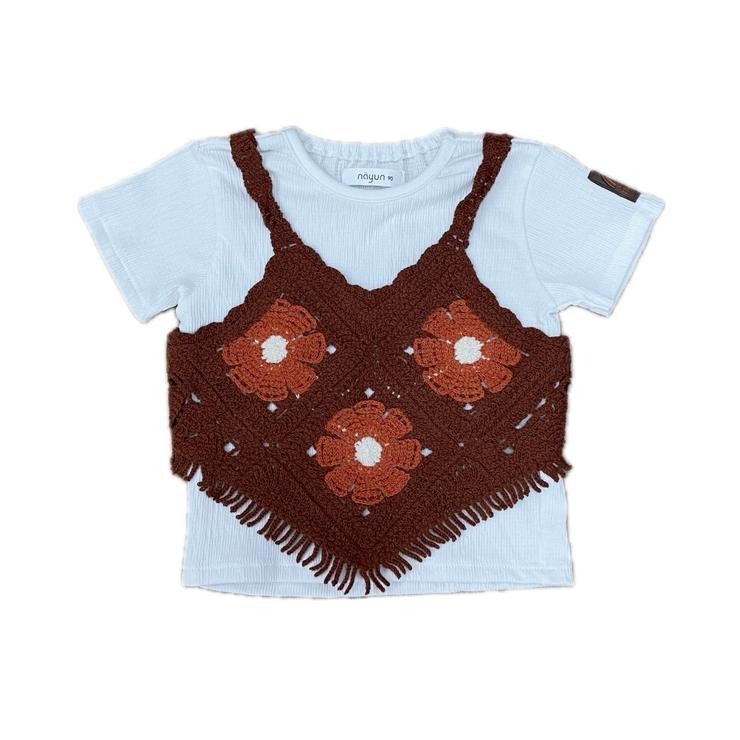 🇯🇵限時預訂 日本直送🇯🇵nayun兩色鉤針編織吊帶疊穿短袖上衣