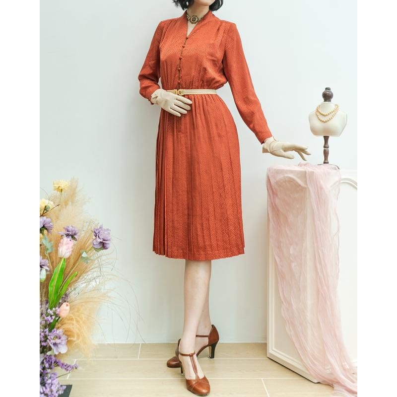 Vintage Japanese Tokyo Style Retro Orange Striped Pattern Structural Bodice Dress (MT1840-40)