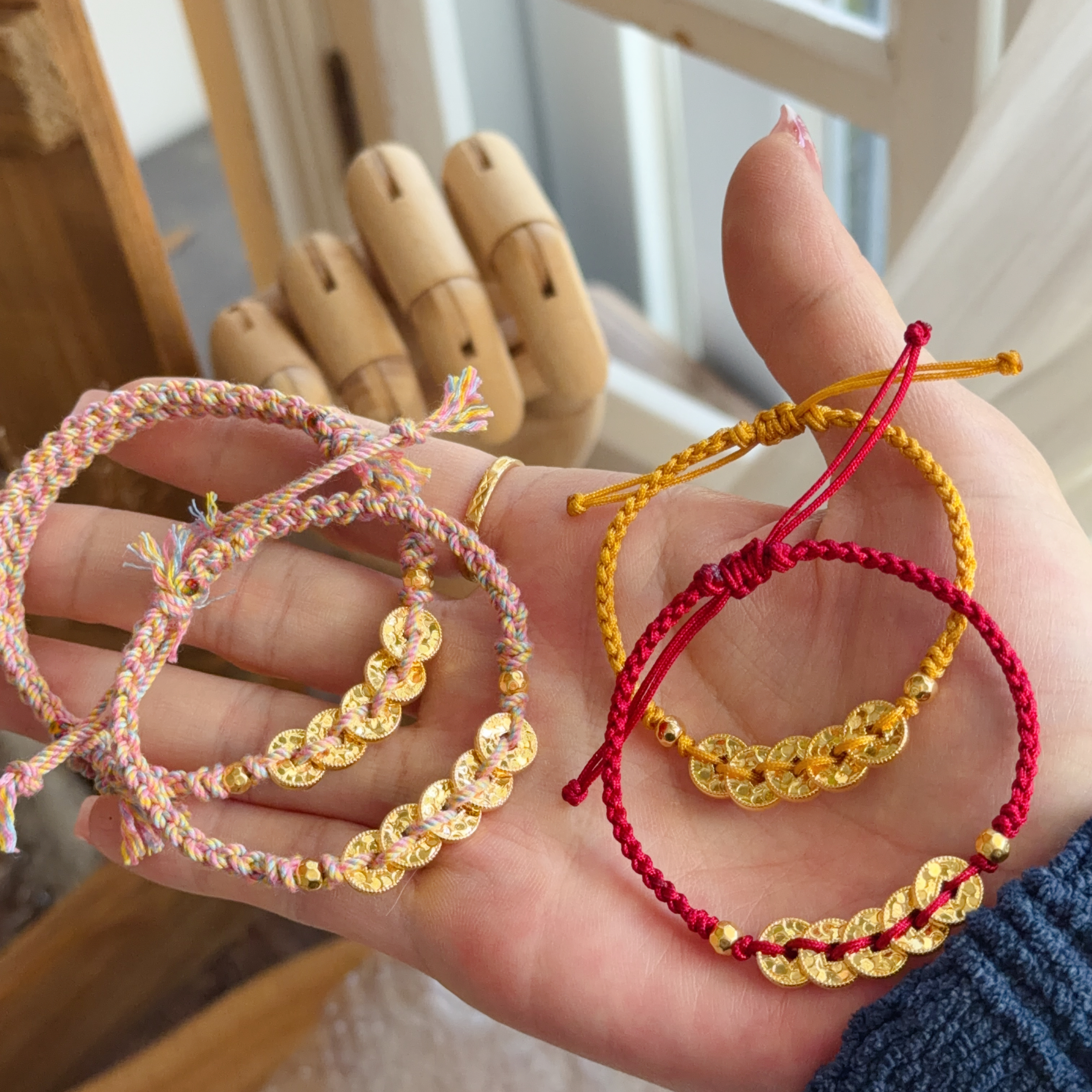 999硬金五帝幣襯手繩