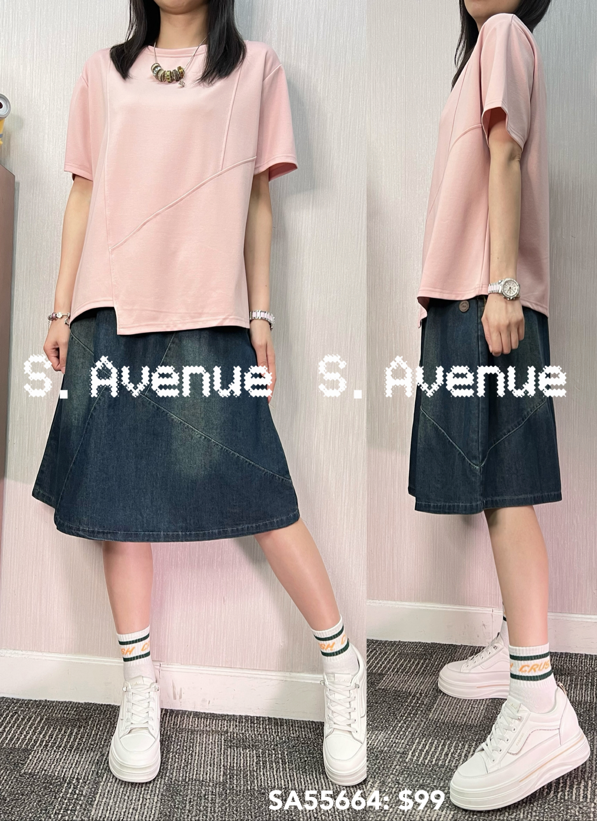 SA55664: 短袖暗骨不規則腳tee