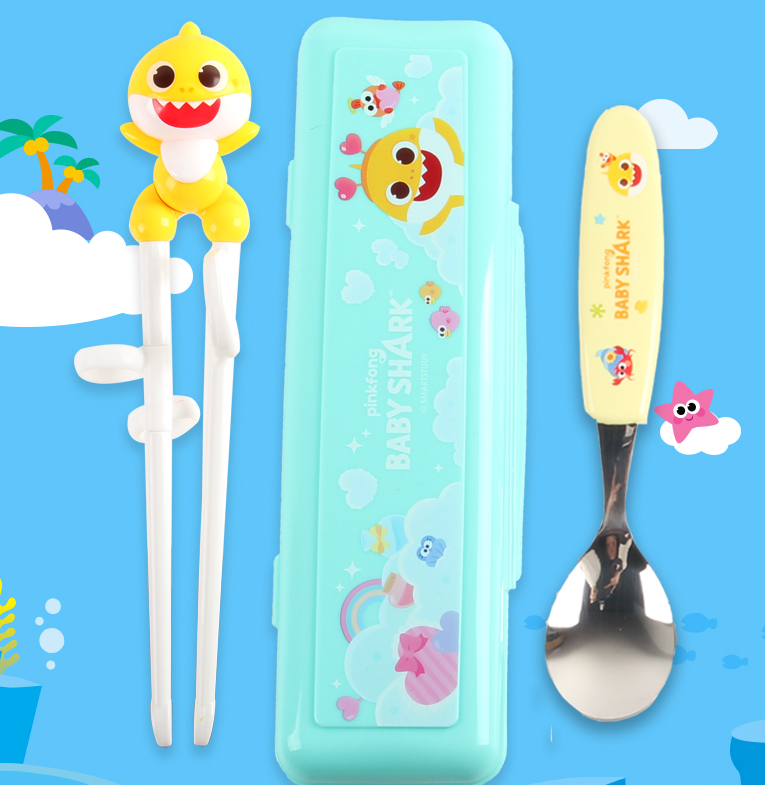 【預訂】韓國直送 Baby Shark / Pink Fong 立體學習筷子連匙餐具套裝