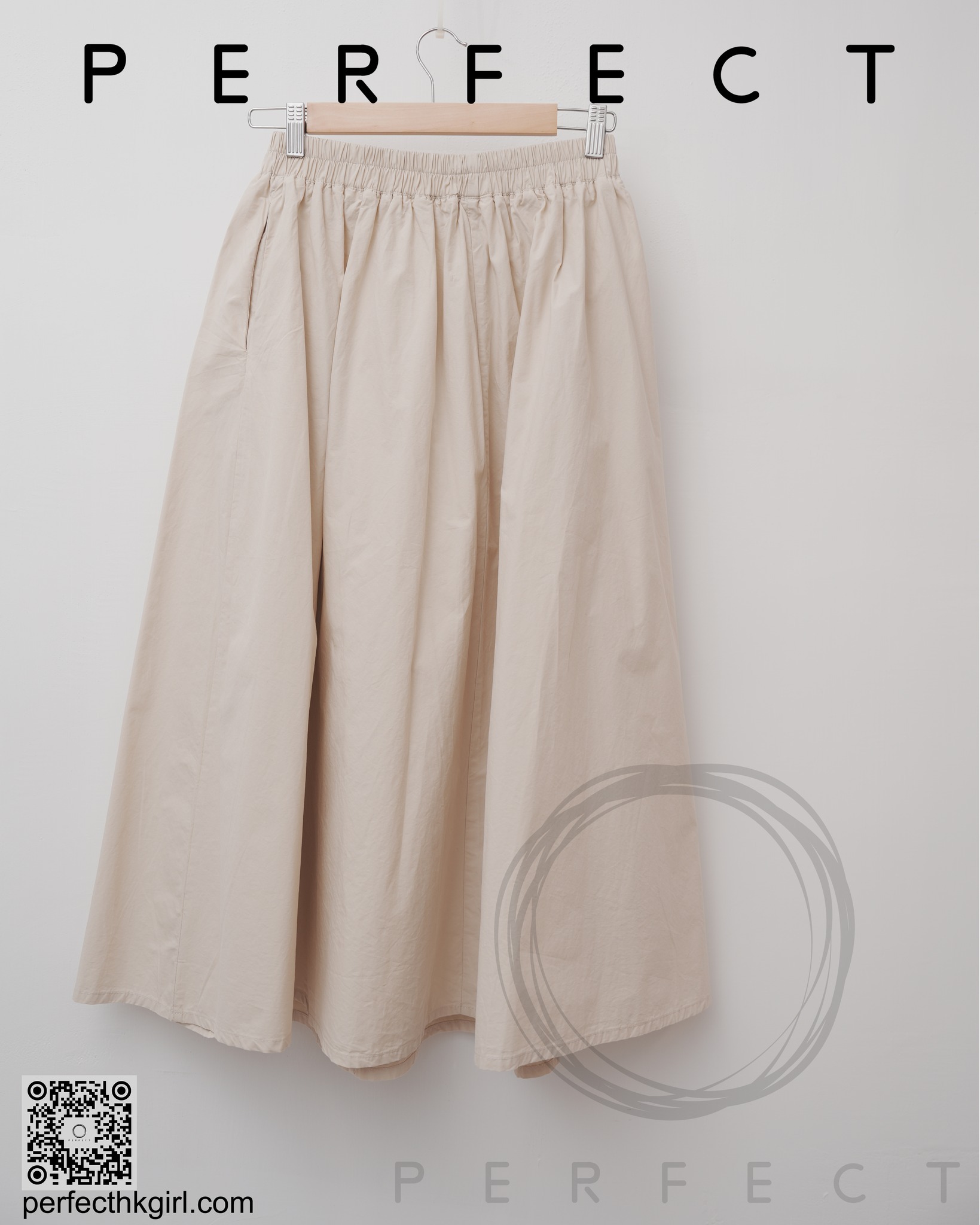 S0019_隨性腰位綁繩半身裙（百搭米白色）