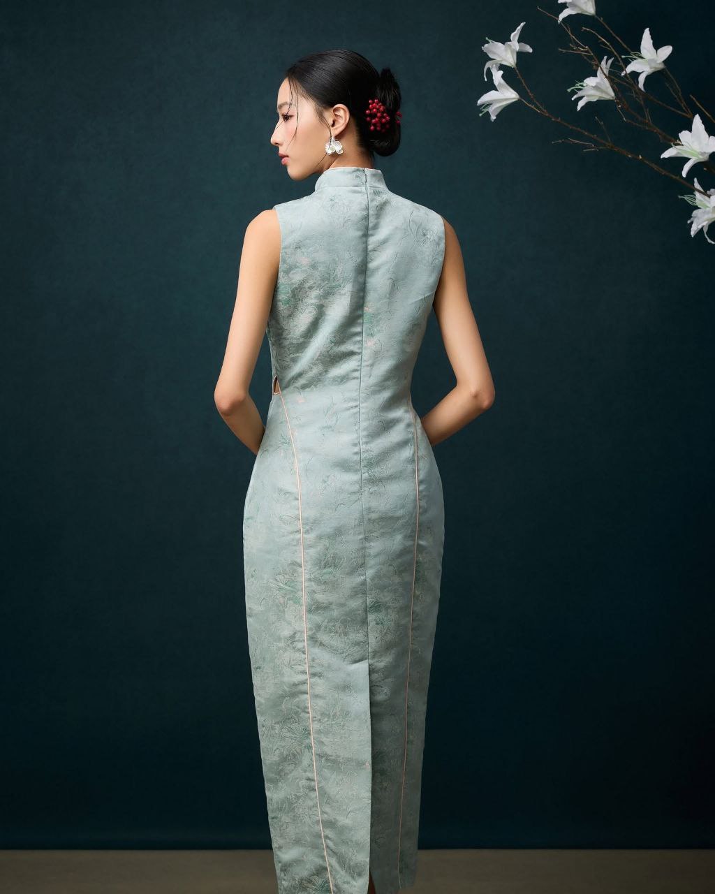 无袖露腰旗袍连身裙 D0101
