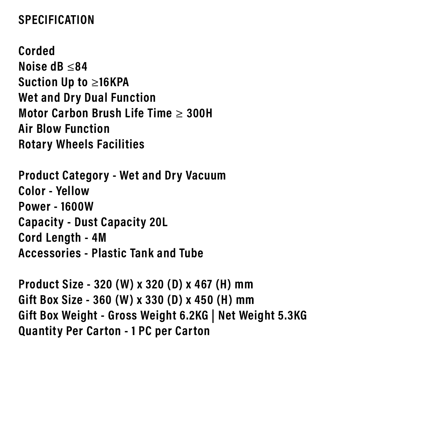 Faber 20L Heavy Duty Vacuum FVC WD822