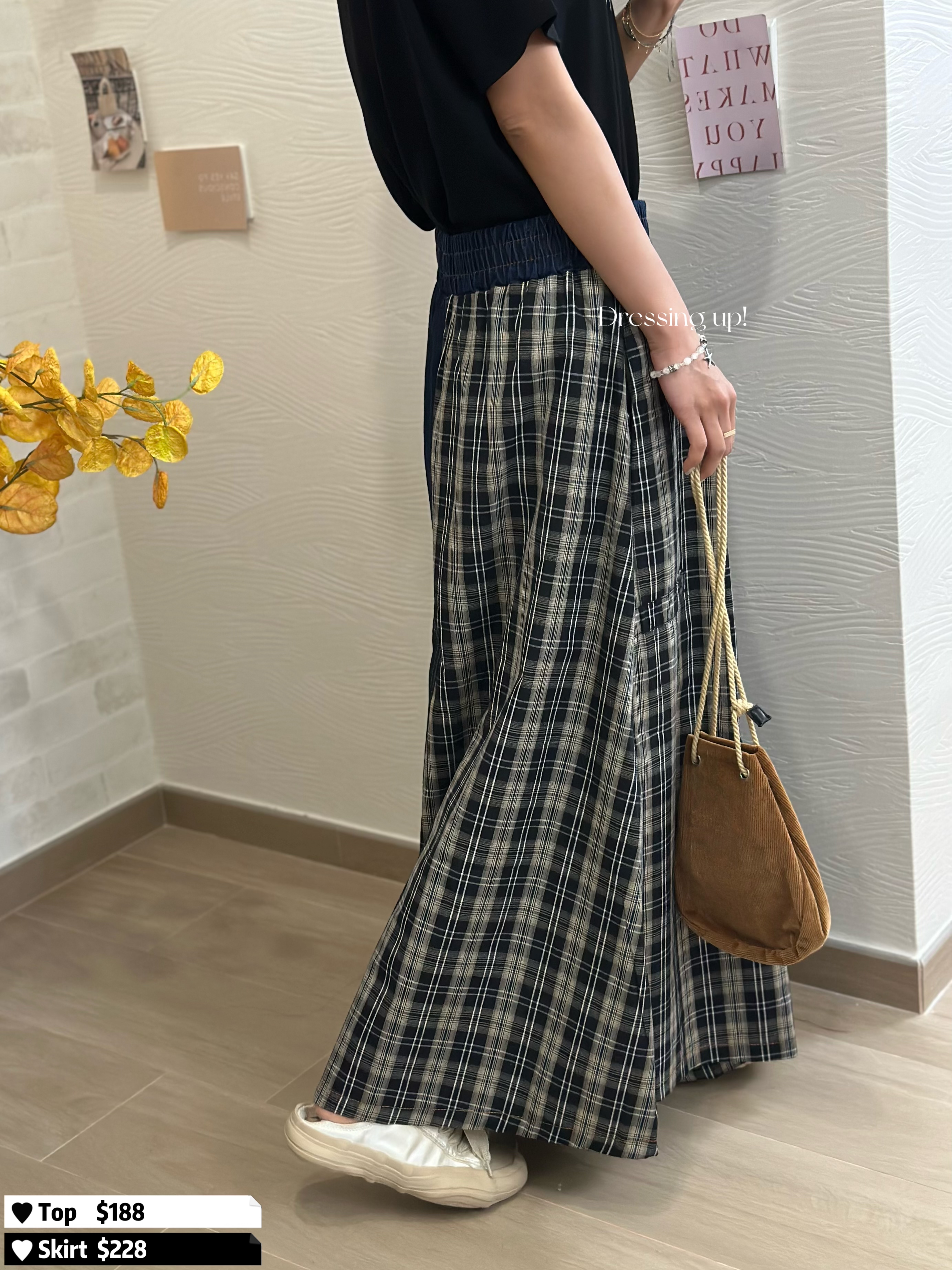  雙重手工｜格紋牛仔裙