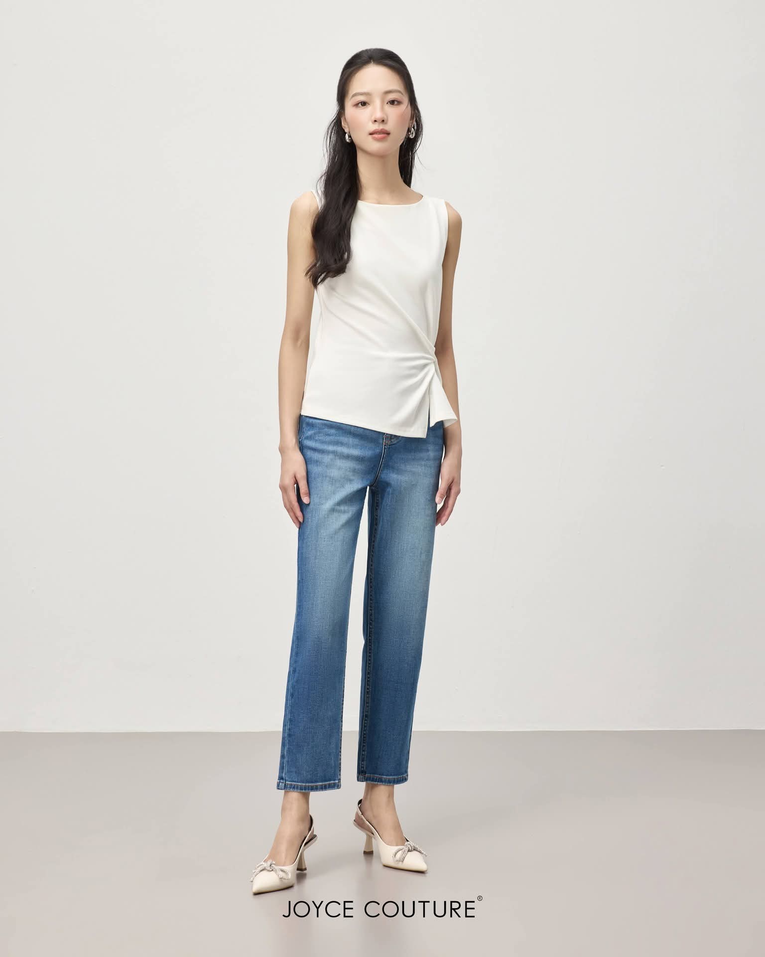 九分锥形弹性牛仔裤 P0690