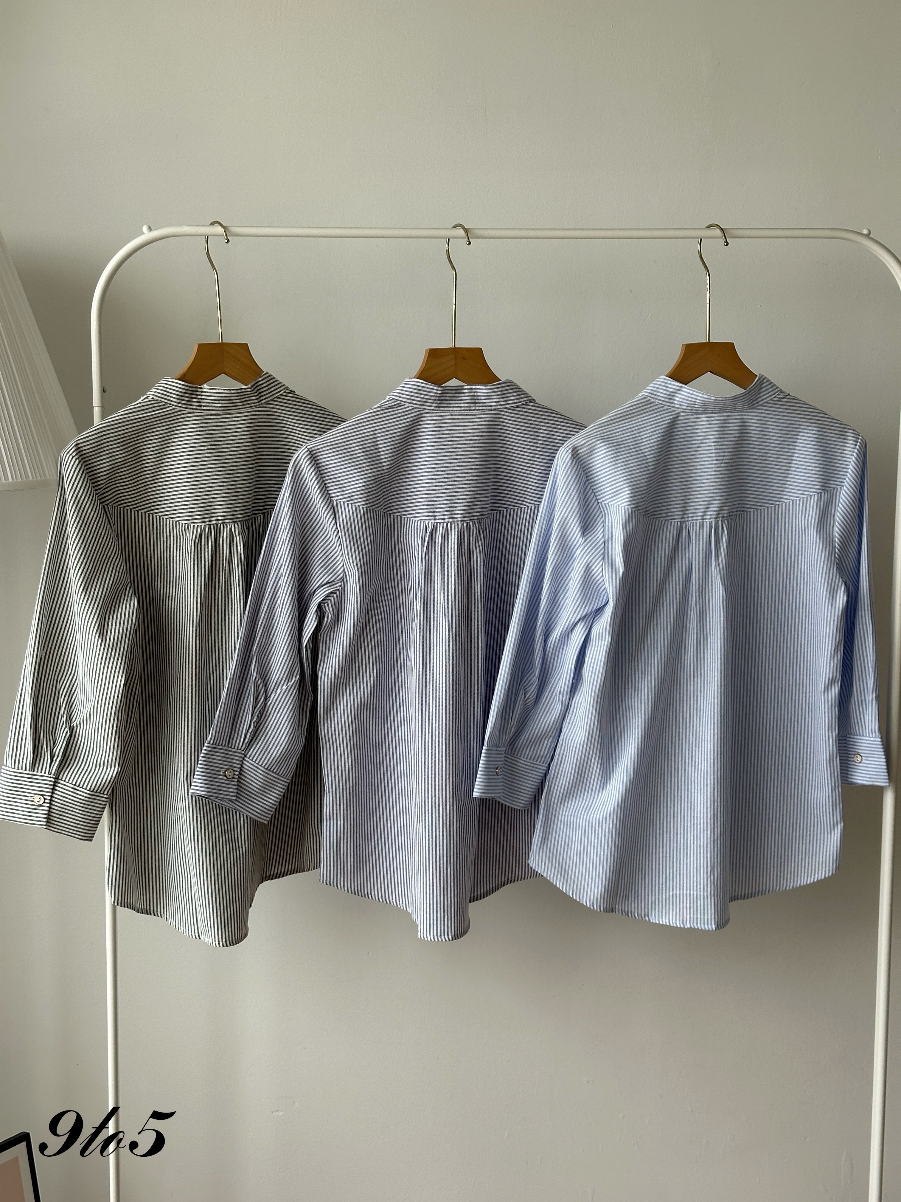 T4420 Stand Collar Half Sleeve Stripe Shirt - 3 Colors 