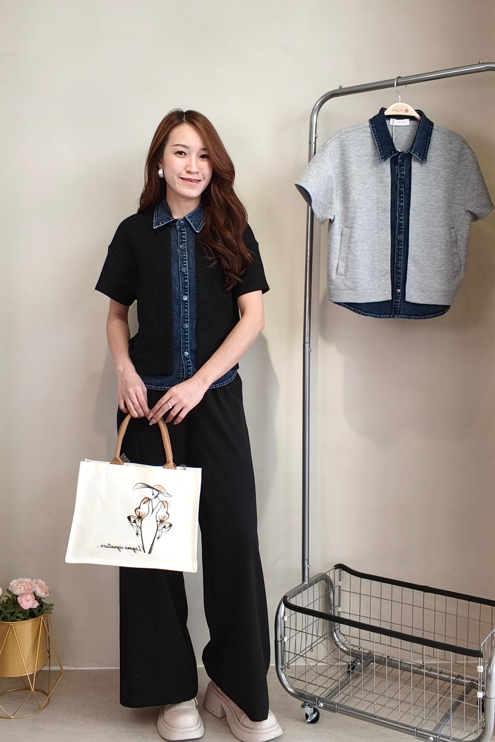 32211 Denim Contrast Comfort Polo Top